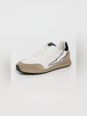 The Rad Black Kids Men's Low-Top Lightning Accent Sneakers in White and Beige